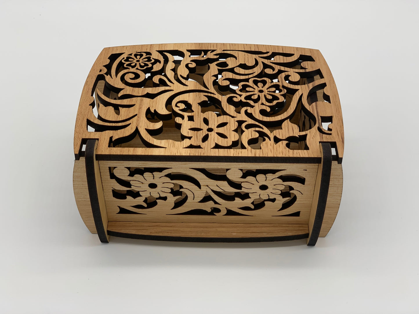 Keepsake Box with cut-through Flower Design - Hickory