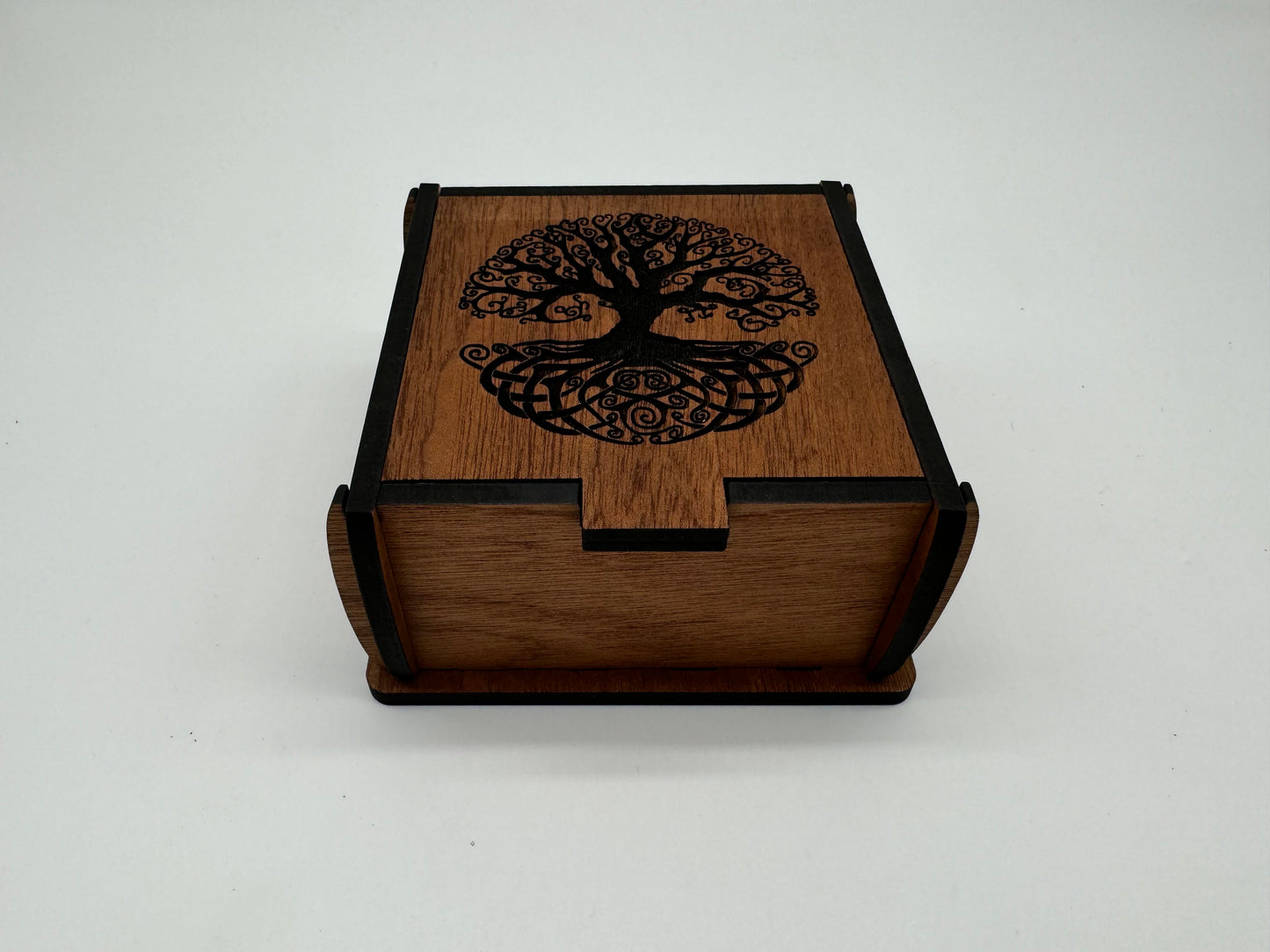 Trinket Box with Tree of Life Graphics - Sapele