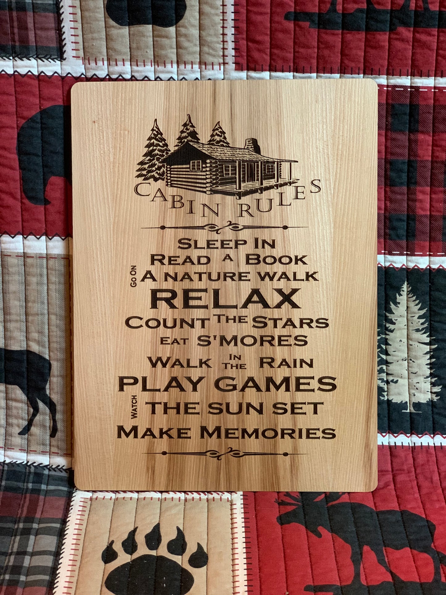 Cabin Rules Sign - Hickory