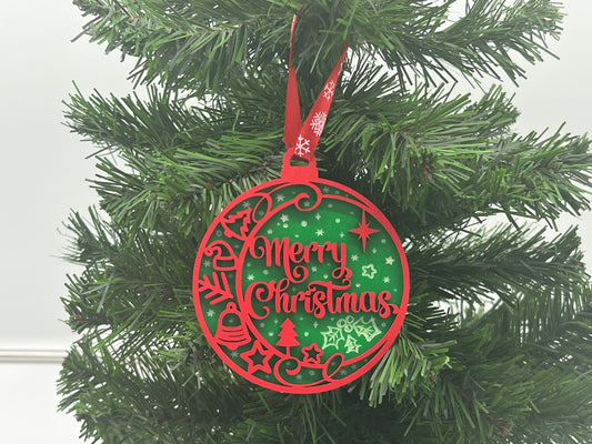 Christmas Ornament - 2 Layer Merry Christmas Red front+green engraved back