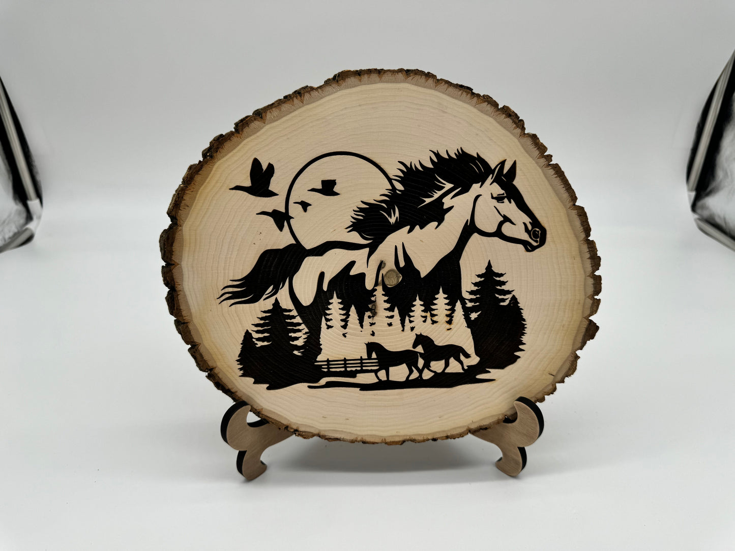 Basswood Live-edge Horse with Landscape Design