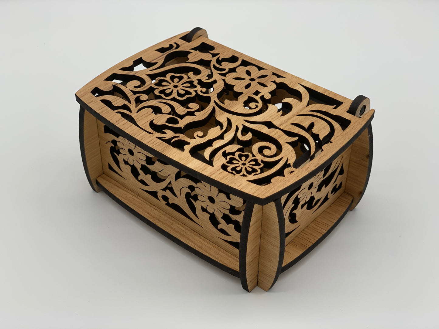 Keepsake Box with cut-through Flower Design - Hickory