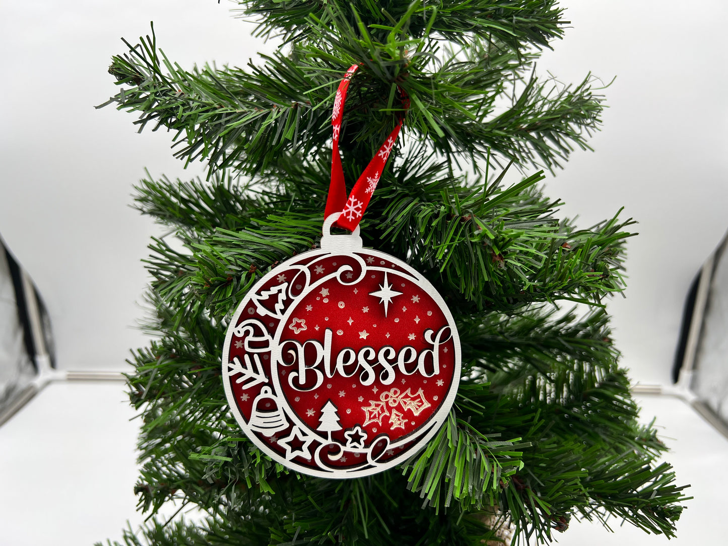 Christmas Ornament - Blessed 2 layer White front + Red back