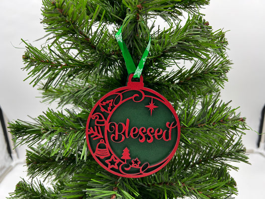 Christmas Ornament - Blessed 2 layer Red front + Green back