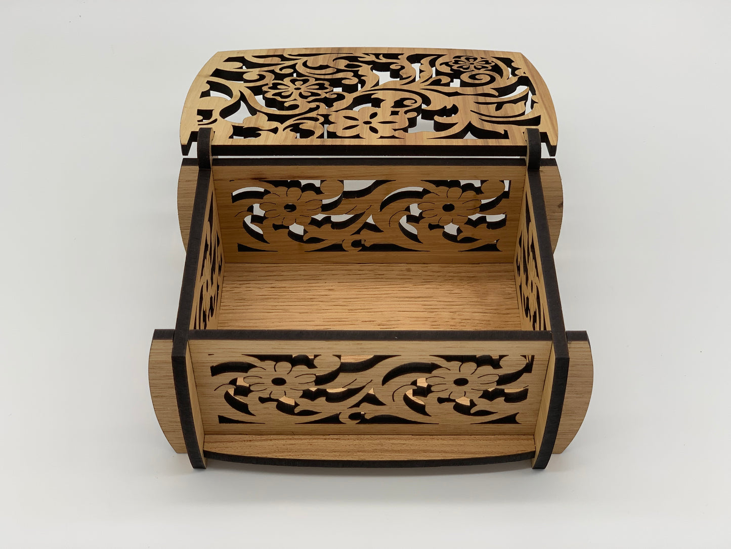 Keepsake Box with cut-through Flower Design - Hickory