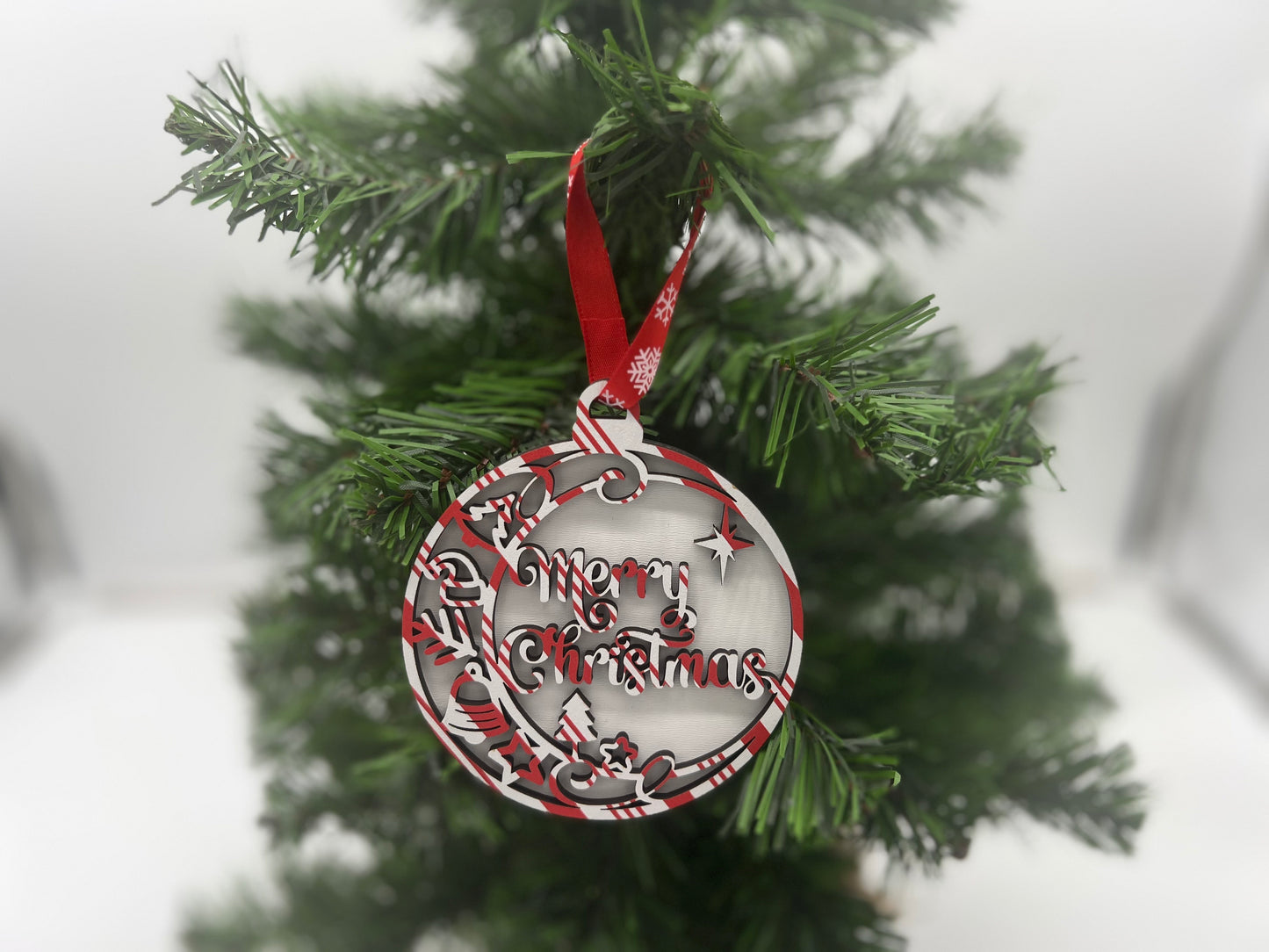 Christmas Ornament - 2 Layer Merry Christmas Candy Cane front+white back