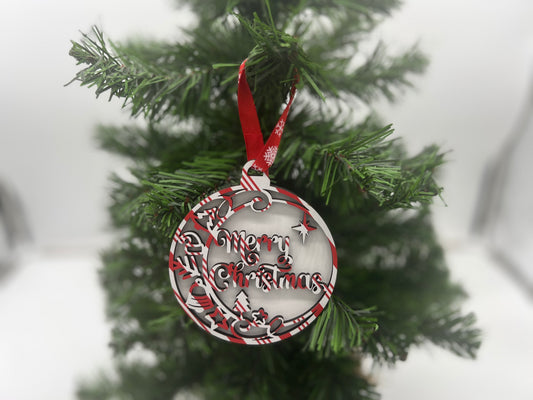 Christmas Ornament - 2 Layer Merry Christmas Candy Cane front+white back