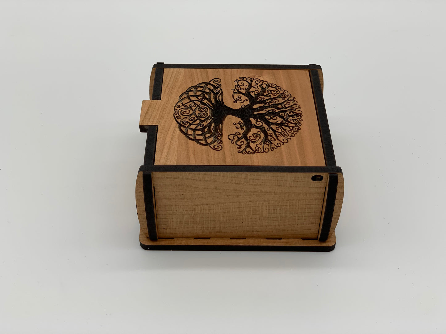 Trinket Box with Tree of Life Graphics - Cherry