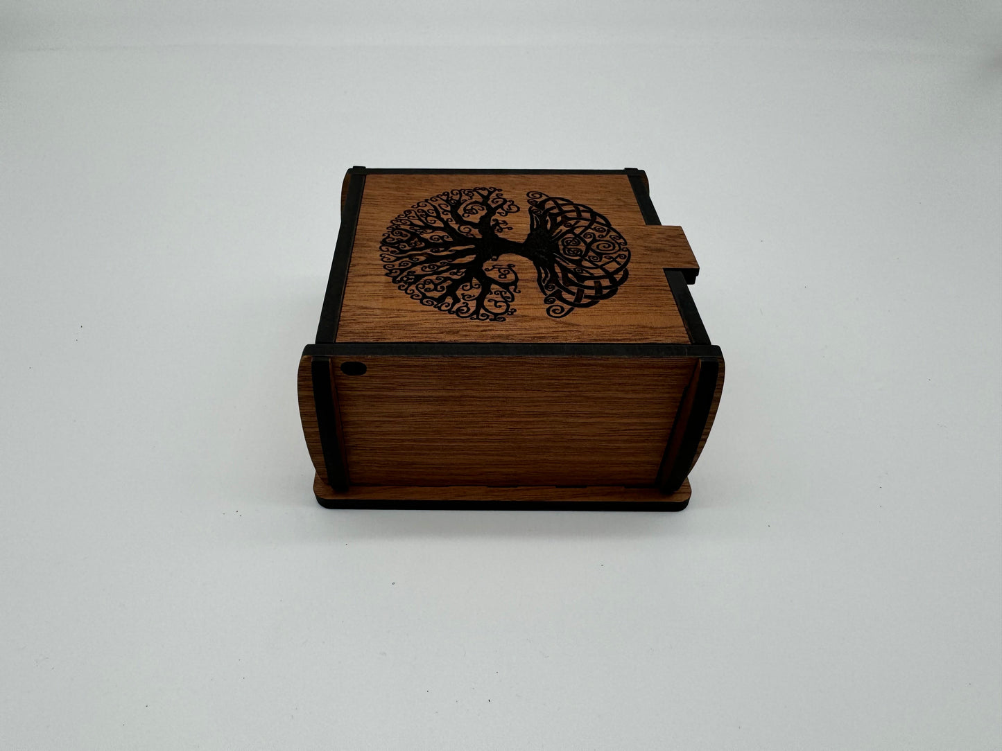 Trinket Box with Tree of Life Graphics - Sapele