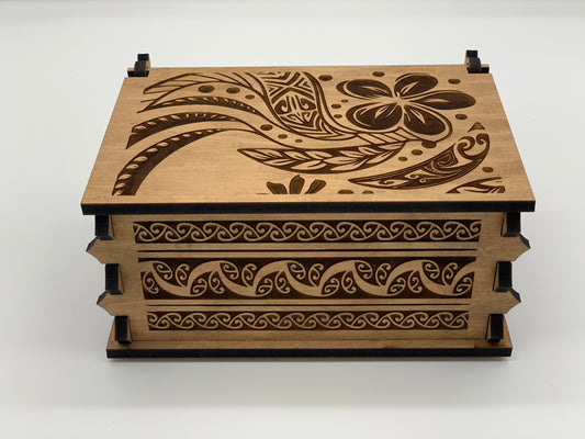 Keepsake Box - 4x6 Polynesian Design - Cherry