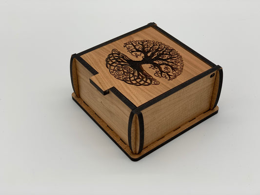 Trinket Box with Tree of Life Graphics - Cherry