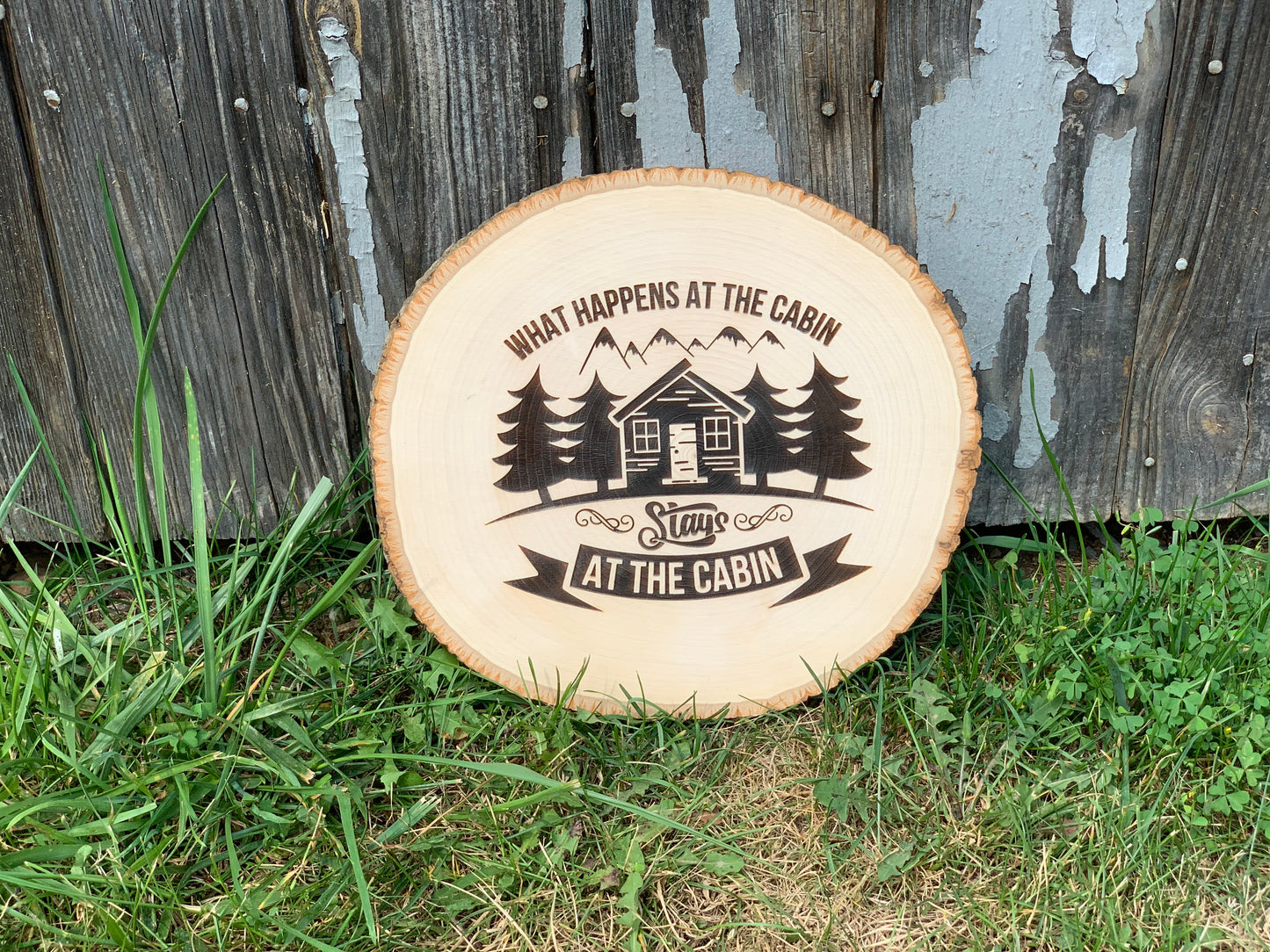 Basswood Live-edge What Happens at The Cabin Sign