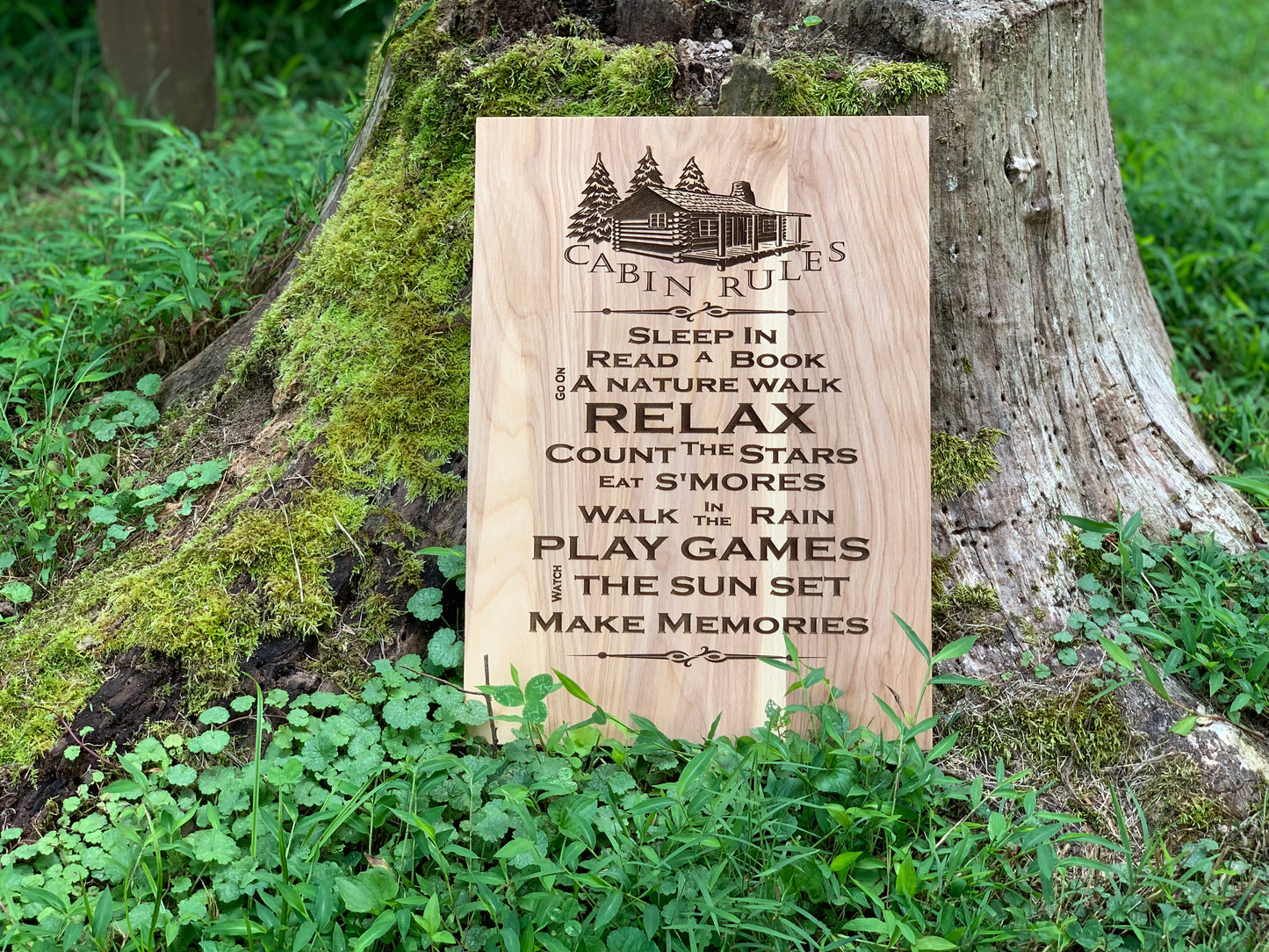 Cabin Rules Sign - Hickory