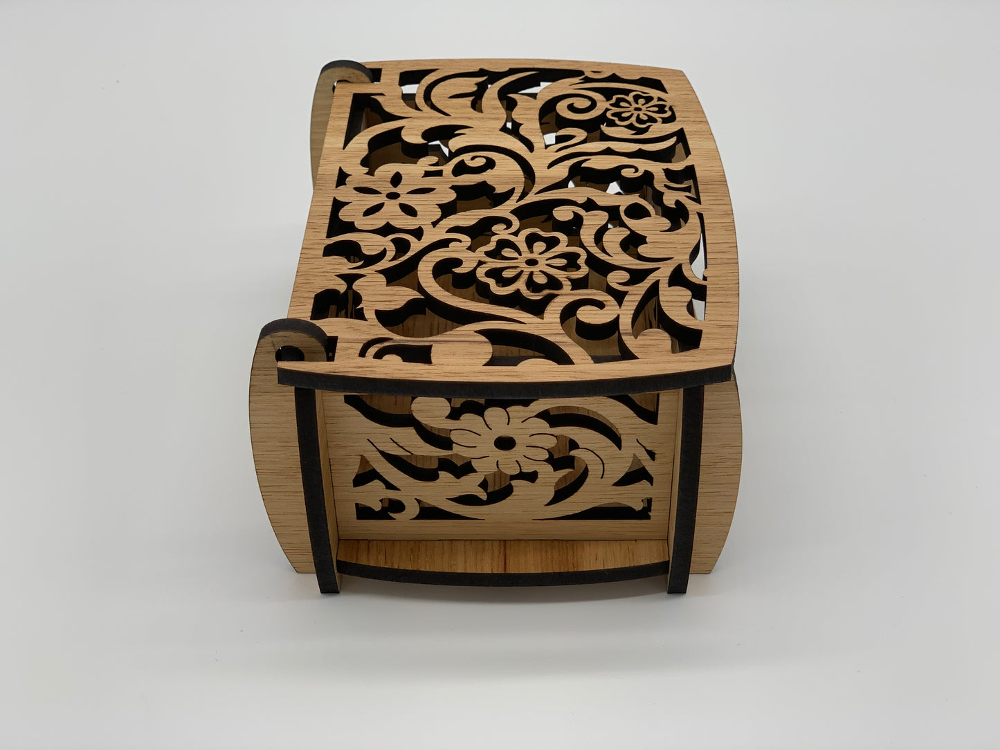 Keepsake Box with cut-through Flower Design - Hickory