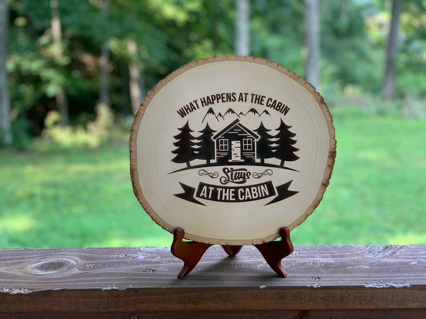 Basswood Live-edge What Happens at The Cabin Sign