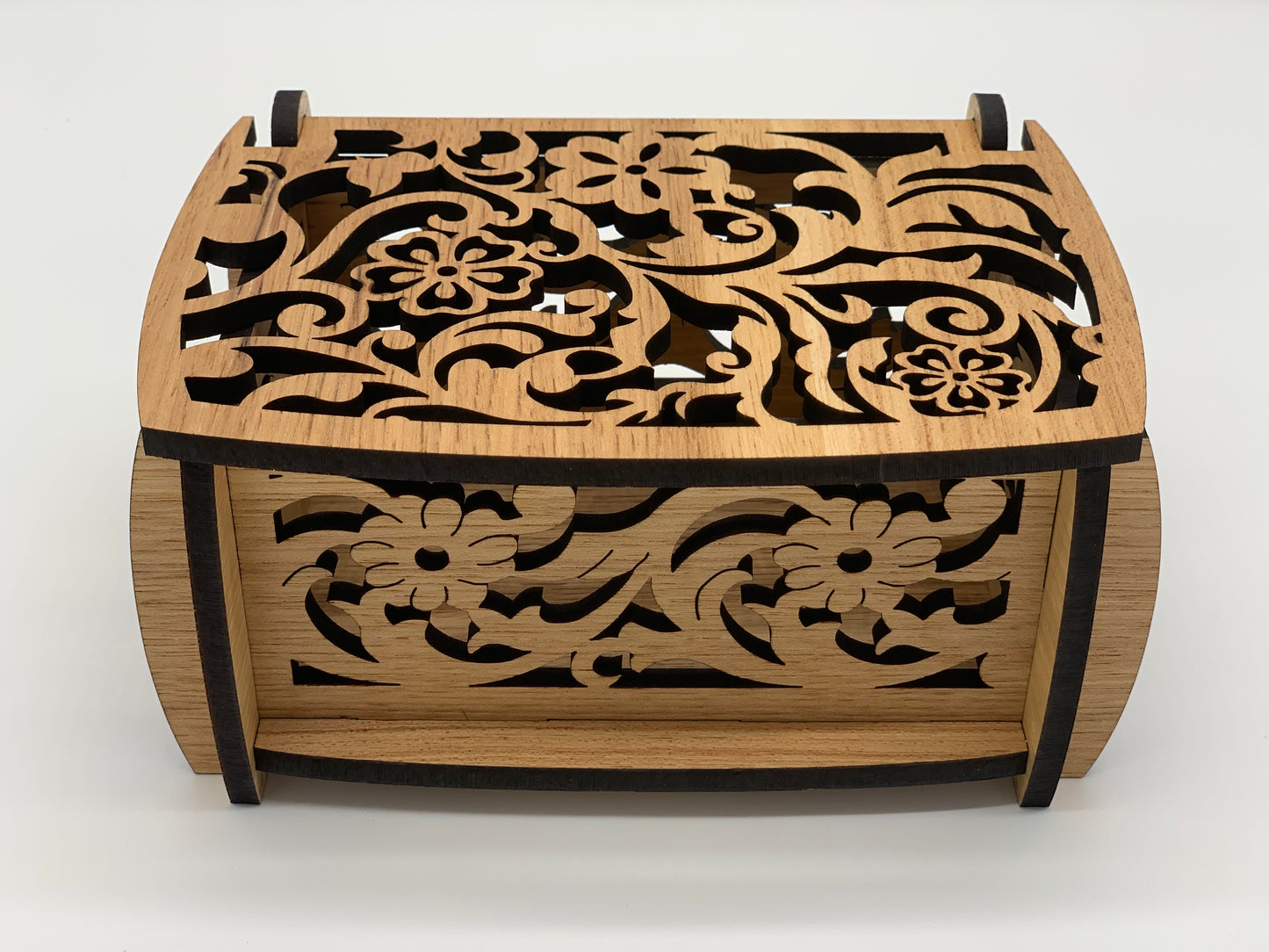 Keepsake Box with cut-through Flower Design - Hickory